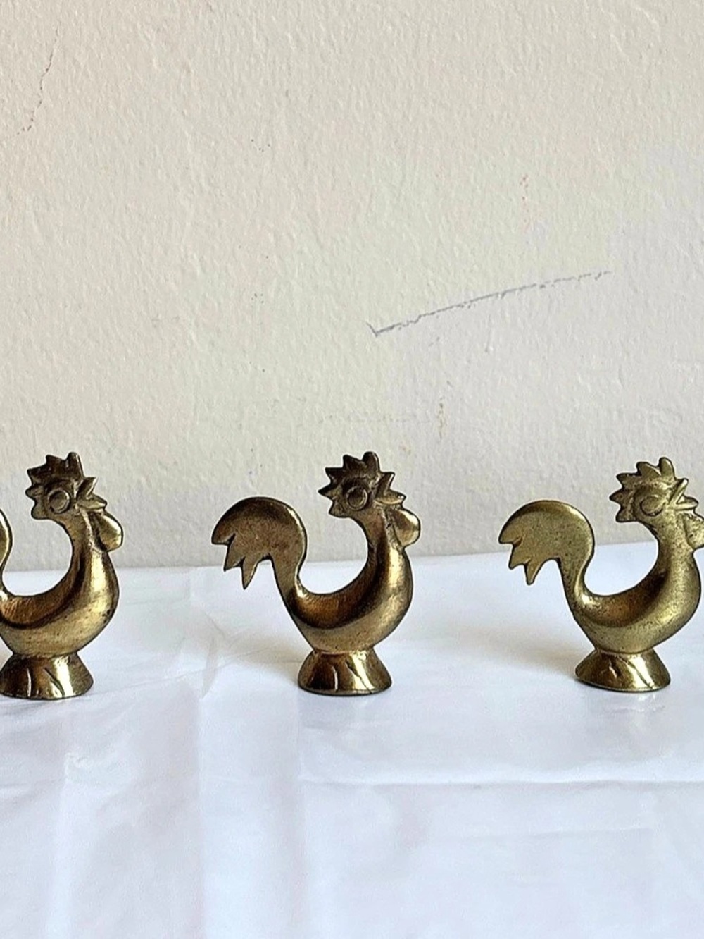 Vintage Solid Brass Rooster Miniature 1.75'' H set of 3